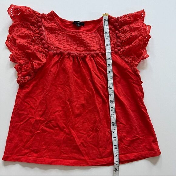 J.Crew Women Girls Eyelet Flutter-Sleeve Top with Pom-Pom Trim Orange Red Size S - Picture 7 of 7